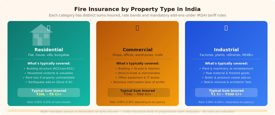 Fire Insurance for Residential, Commercial and Industrial Properties in India